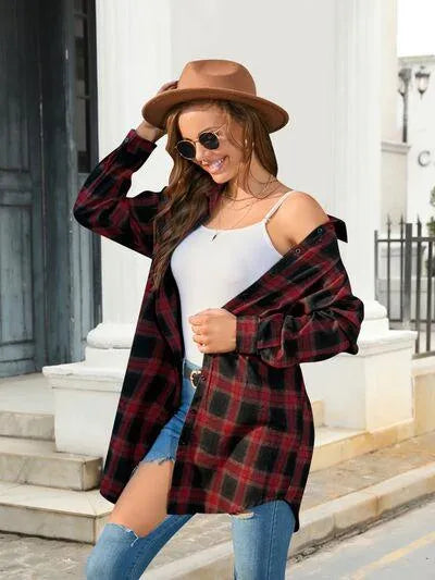 Plaid Button Up Shirt for Relaxed Style: Dropped Shoulder Design