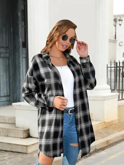 Plaid Button Up Shirt for Relaxed Style: Dropped Shoulder Design