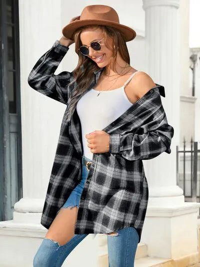 Plaid Button Up Shirt for Relaxed Style: Dropped Shoulder Design