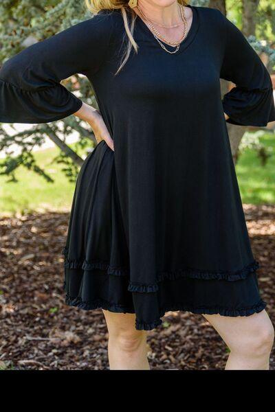 Plus Size Fashion: Frill Trim Flounce Sleeve Mini Dress