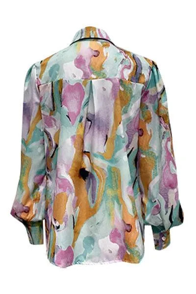 Printed Button Up Lantern Sleeve Shirt: Elevate Your Everyday Look!