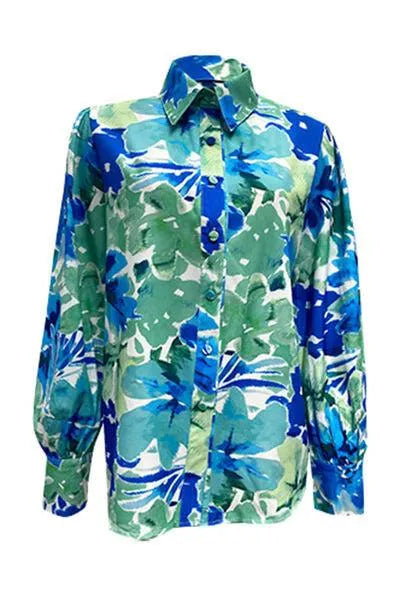 Printed Button Up Lantern Sleeve Shirt: Elevate Your Everyday Look!