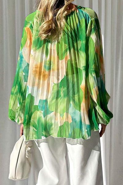 Printed Tie Neck Balloon Sleeve Blouse to Spruce Up Your Look