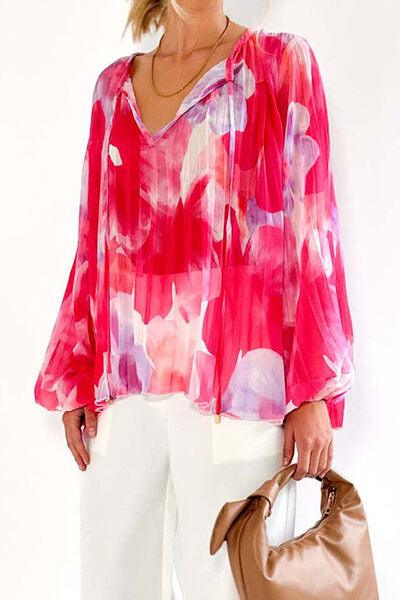 Printed Tie Neck Balloon Sleeve Blouse to Spruce Up Your Look