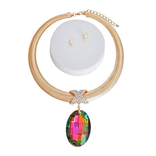 Radiant Pink and Green Teardrop Necklace: Perfect for Special Events!