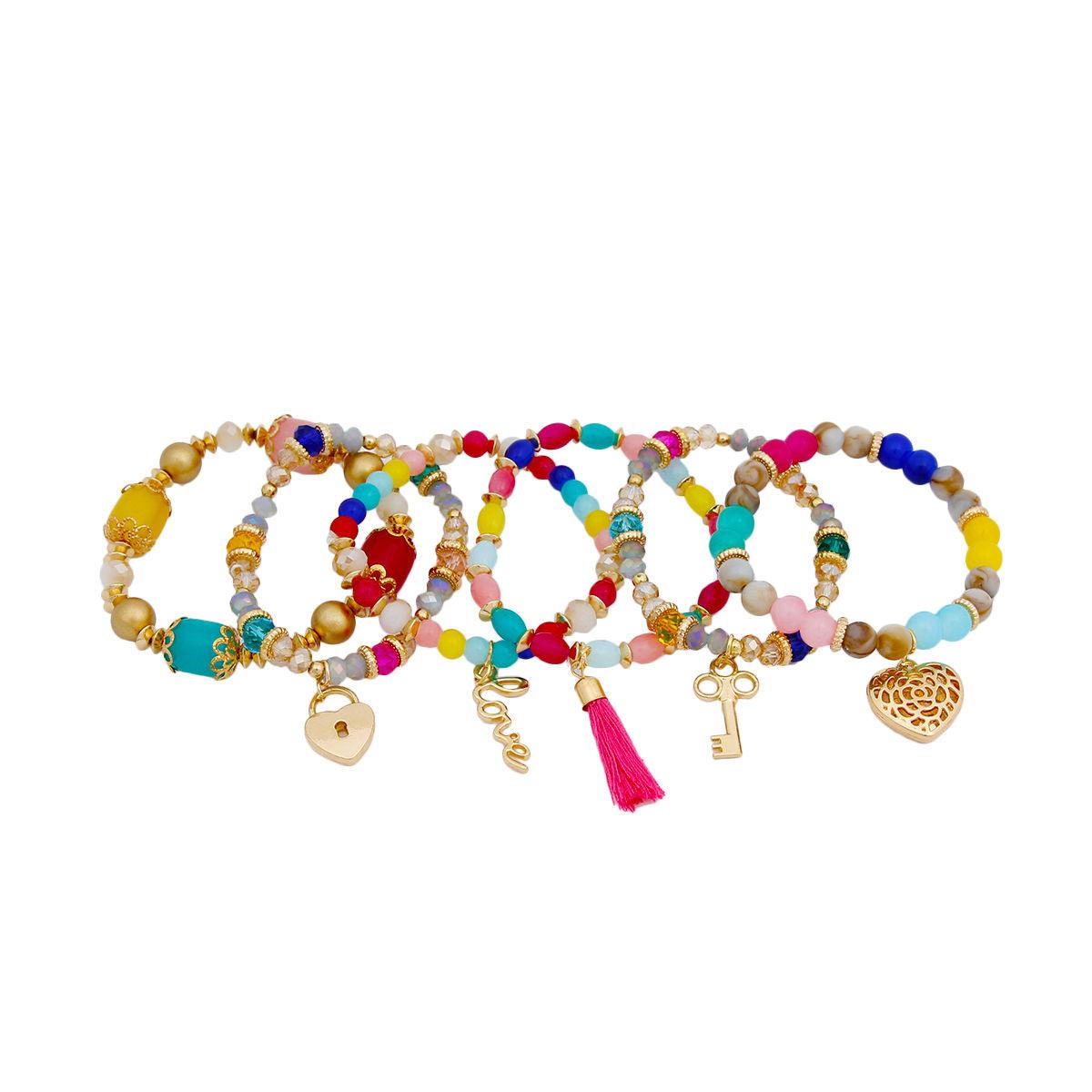 Rainbow Beaded Bracelets with Gold Finish Charms - Perfect for Any Occasion - Shop Now!