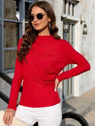 Red Hot & Ruched: Long Sleeve T-Shirt Women Love