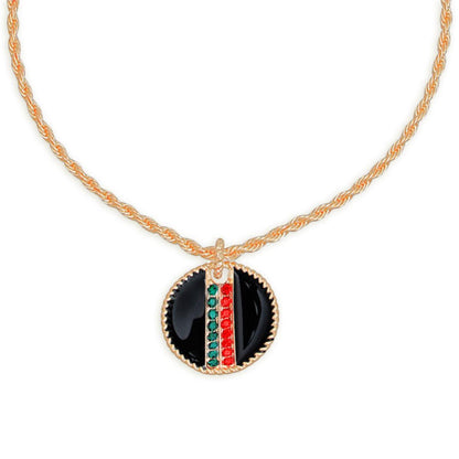 Rhinestone Embellished Fashion Necklace: Gold and Black Medallion