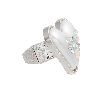 Shimmer and Shine: Pearlized Statement Heart Ring in Silver Tone