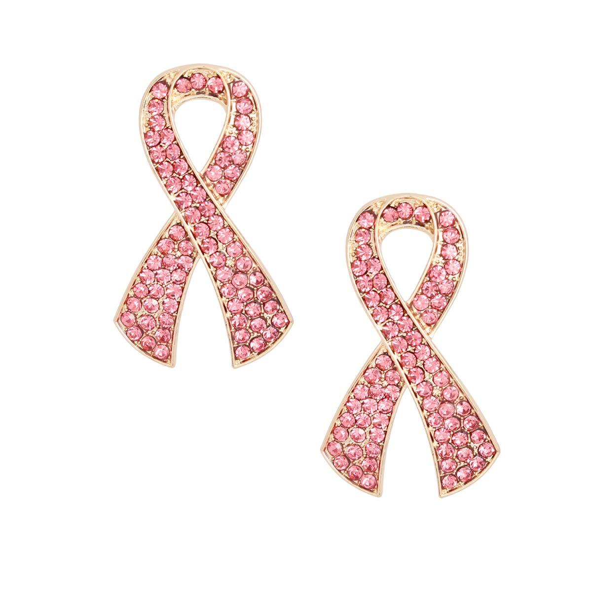 Shimmer with Confidence: Pink Rhinestone Ribbon Stud Earrings Gold Tone