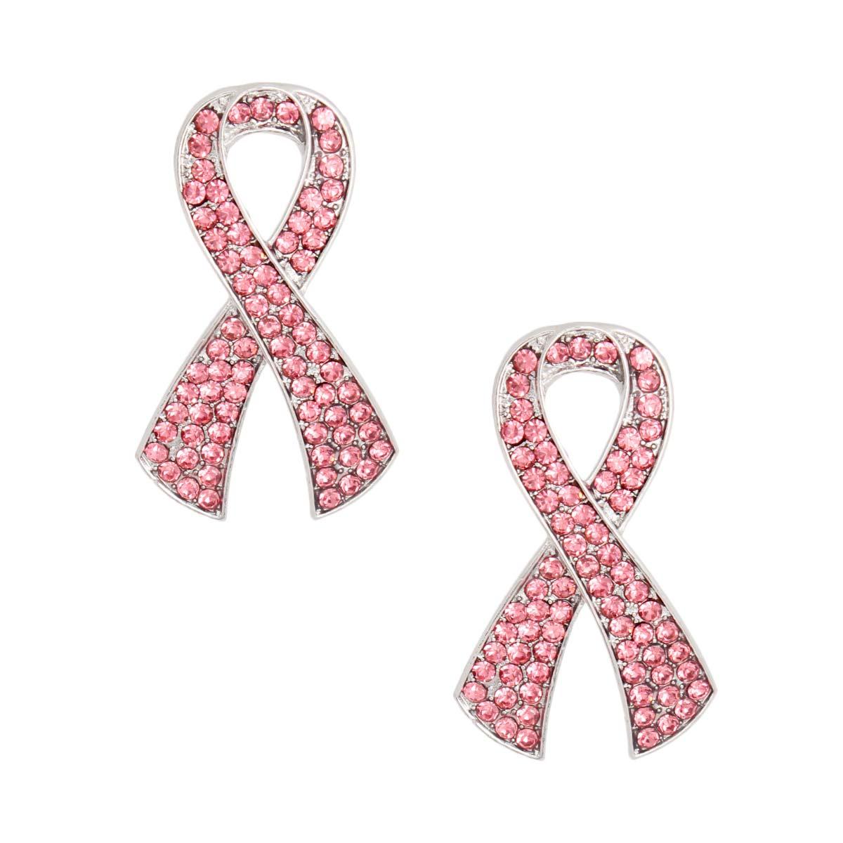 Shimmer with Confidence: Pink Rhinestone Ribbon Stud Earrings Silver Tone