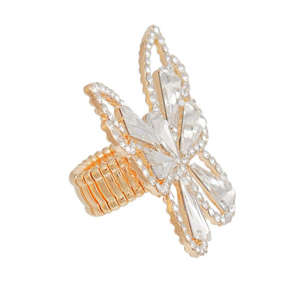 Shimmering Butterfly Ring - Gold Tone & Faux Gemstones for Women