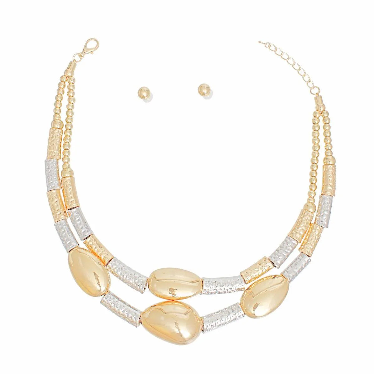 Shine Bright: Gold & Silver Beads Mixer Necklace Set - Fashion Jewelry