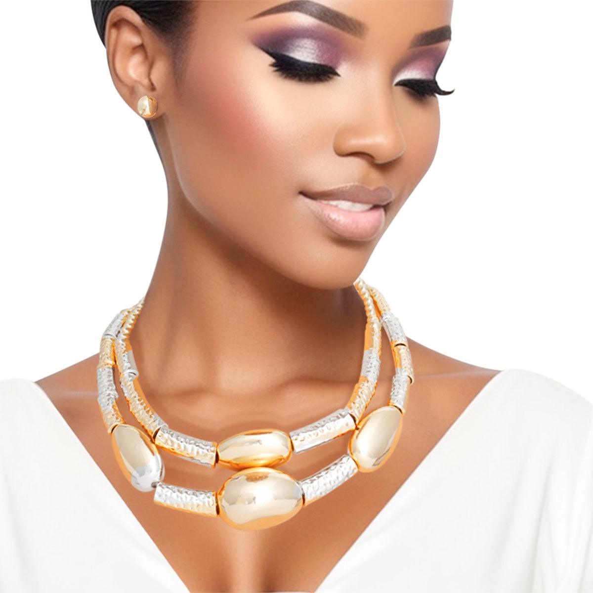 Shine Bright: Gold & Silver Beads Mixer Necklace Set - Fashion Jewelry