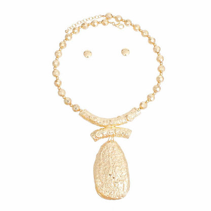 Shine Bright: Gold Ball Bead Necklace with Textured Pendant
