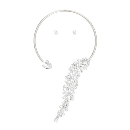 Shine Bright: Silver Clear Rhinestone Leaf Choker Necklace Set - Must-Have Accessory!