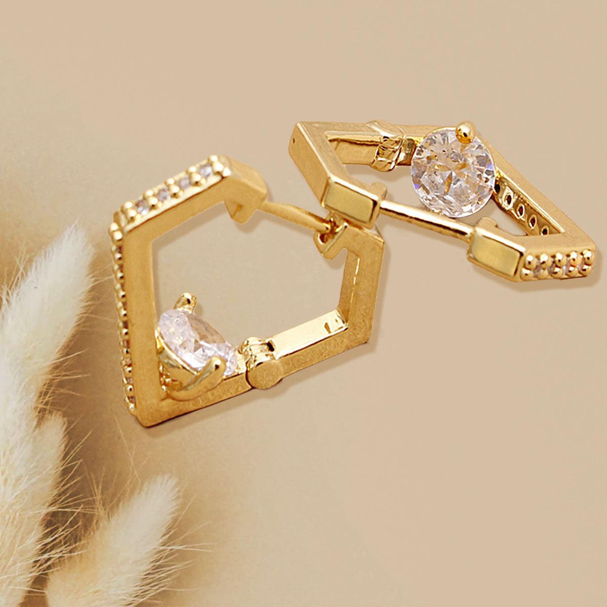 Shine in Style: Stunning CZ Diamond Design Huggie Hoops with Gold Finish
