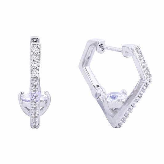 Shine in Style: Stunning CZ Diamond Design Huggie Hoops with White Gold Finish