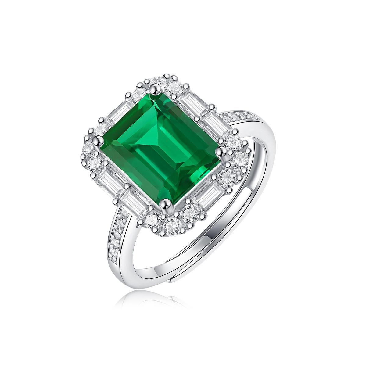 Shop Green Rectangle Silver Plated Ring - Adjustable and Elegant