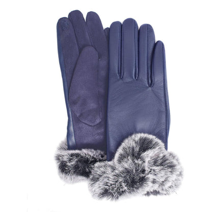 Shop Stylish Navy Vegan Leather Gloves - Women's Faux Fur Cuff