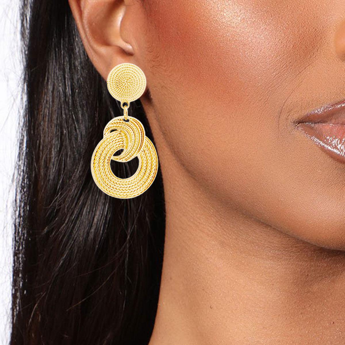 Shop Stylish Textured Hoop Earrings - Gold Tone
