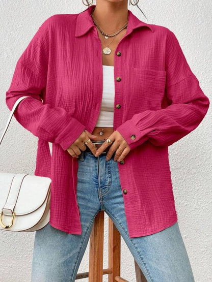Shop the Hottest Shacket Apparel: Women's Textured Drop Shoulder Shirt Jacket
