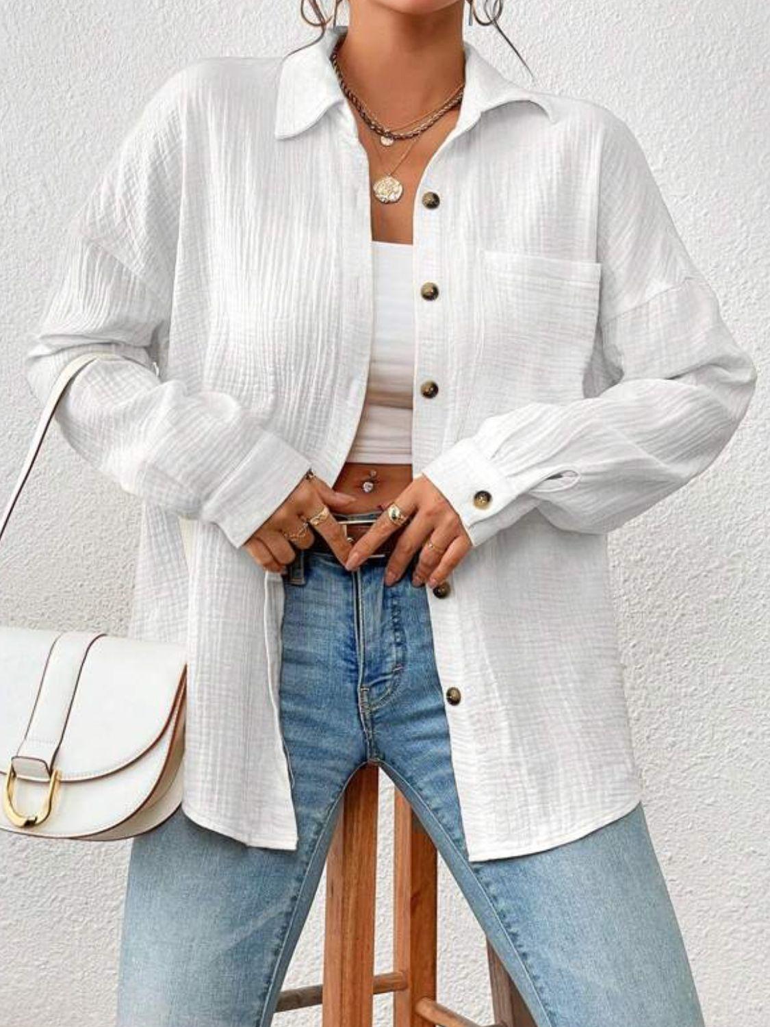 Shop the Hottest Shacket Apparel: Women's Textured Drop Shoulder Shirt Jacket