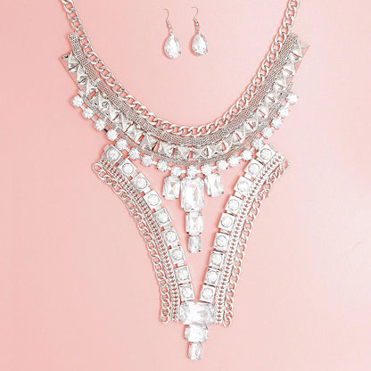 Shop the Latest Silvery Vibe V Bib Necklace Set | Fashion Jewelry