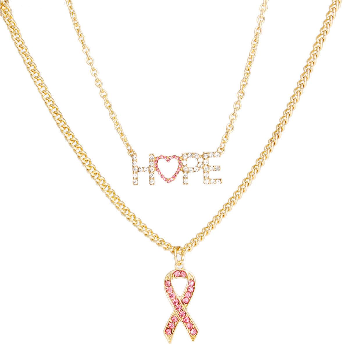 Show Your Support in Style with a Pink Gold Hope and Ribbon Necklace