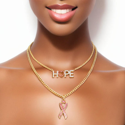 Show Your Support in Style with a Pink Gold Hope and Ribbon Necklace