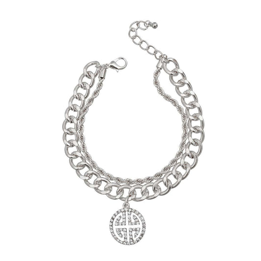 Silver Finish Layered Chain Bracelet + Charm