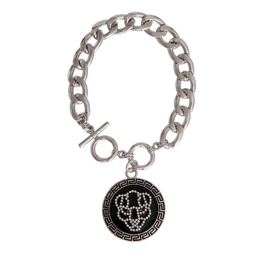 Silver Link Chain Women's Bracelet with Rhinestone Tiger Charm