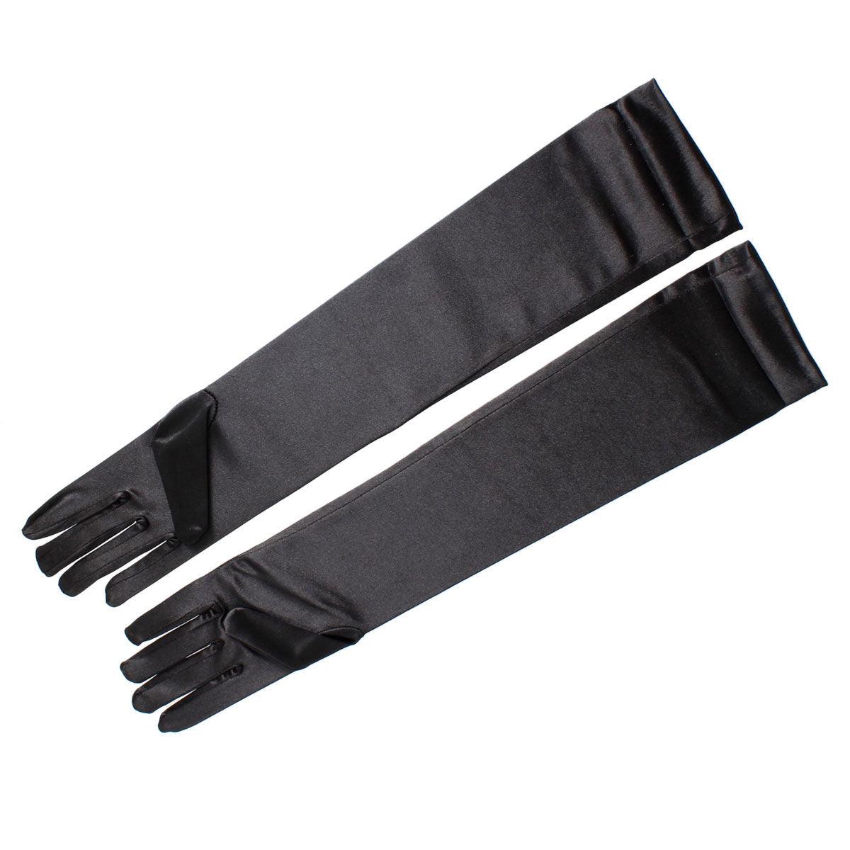 Sophisticated Long Satin Evening Gloves in Black