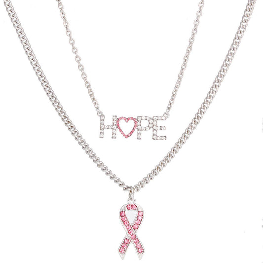 Spark Confidence and Awareness with a Pink Silver Hope and Ribbon Necklace