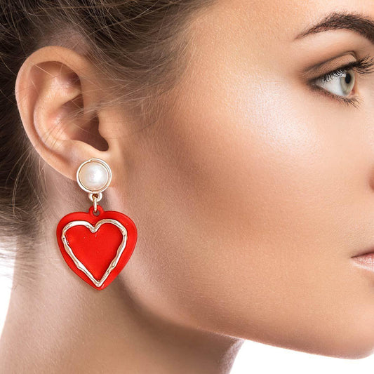 Spark Romance with Stunning Red Heart Drop Earrings