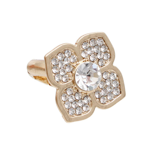 Sparkle Like a Star: Women's Gold Flower Ring with Rhinestones - Fashion Jewelry