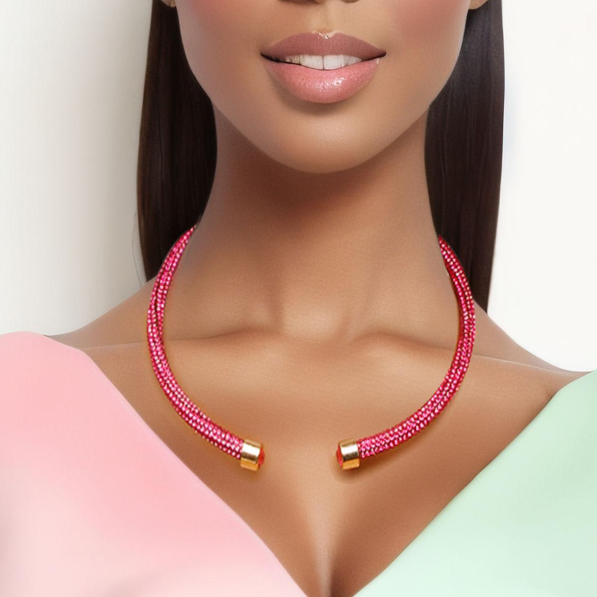Sparkle with Style: Pink Rhinestone Choker Necklace - Get Glam Now!