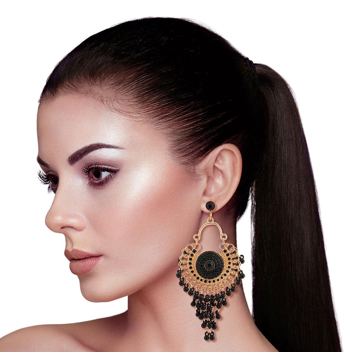 Stand Out from the Crowd with Black Beaded Chandelier Earrings