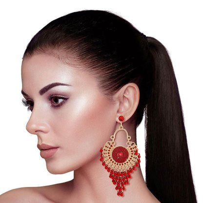 Stand Out from the Crowd with Red Beaded Chandelier Earrings
