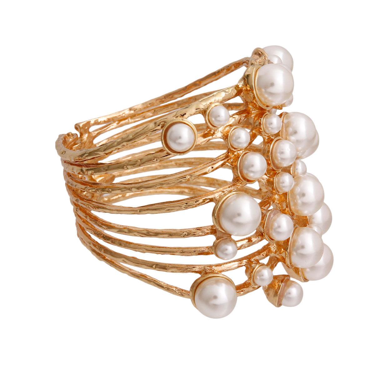 Statement Bracelet with Stunning Faux Pearl Open Work Design