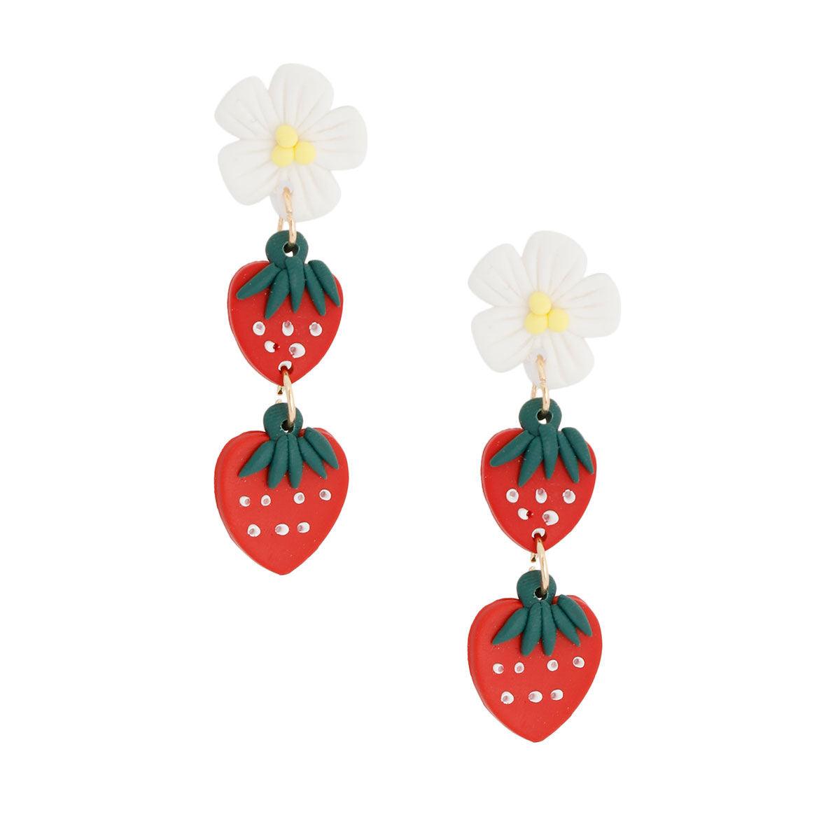 Strawberry Fruit Drop Dangle Earrings