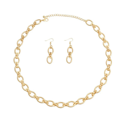 Stunning Gold Tone Oval Chain Necklace with Earrings: Elevate Your Style!