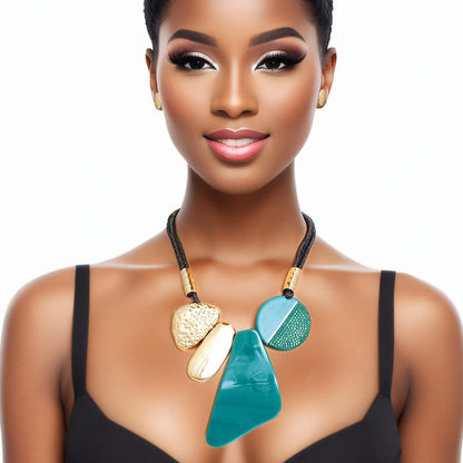 Stunning Green Gold Pendant Necklace Set | Statement Fashion Jewelry