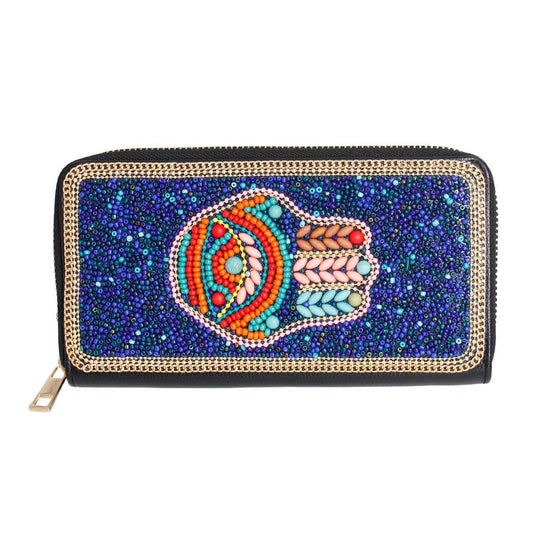 Stunning Hamsa-hand Beaded Wallet: Perfect Accessory for Women