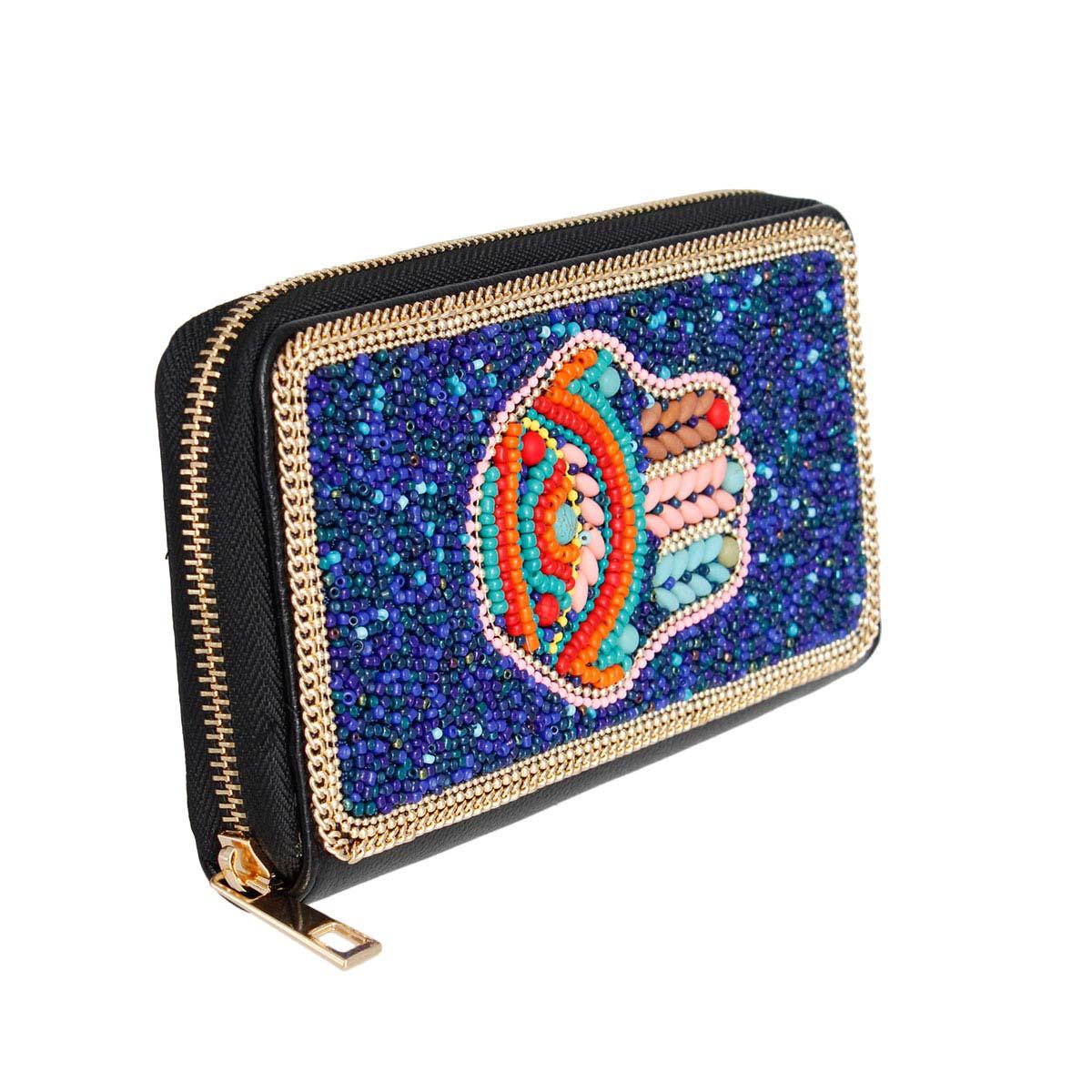 Stunning Hamsa-hand Beaded Wallet: Perfect Accessory for Women