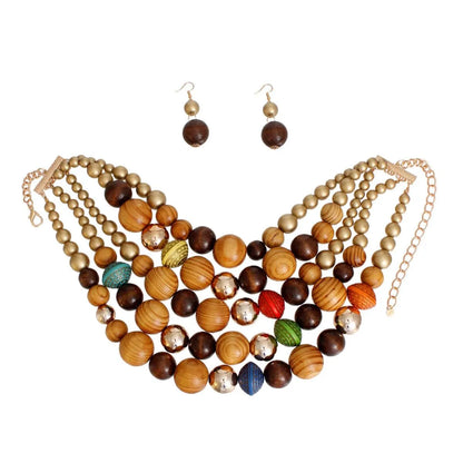 Stunning Multicolor Beaded Layered Necklace & Earrings Set - Shop Now