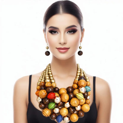 Stunning Multicolor Beaded Layered Necklace & Earrings Set - Shop Now