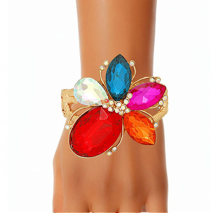 Stunning Multicolor Crystal Flower Cuff Bracelet - Must-Have Accessory