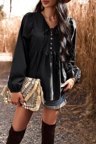 Stylish Balloon Sleeve Blouse with Decorative Buttons