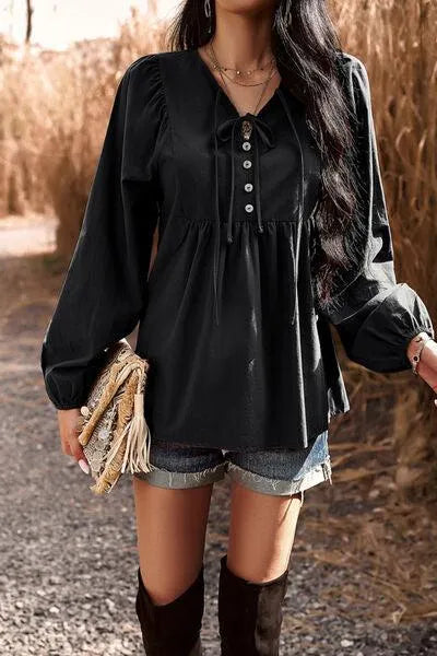 Stylish Balloon Sleeve Blouse with Decorative Buttons